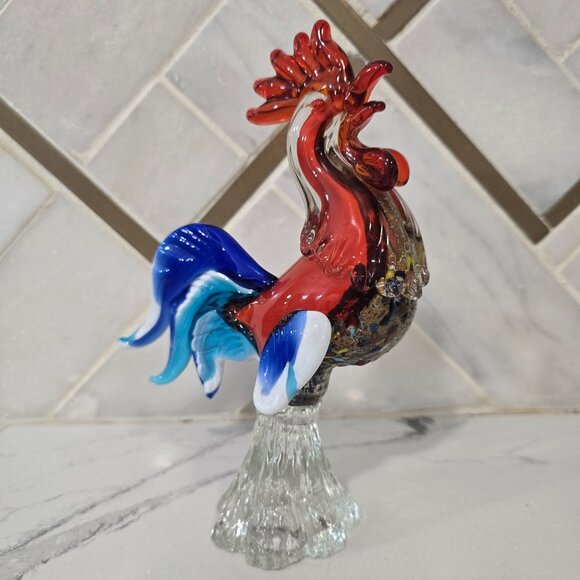 Handmade Murano Glass Rooster Figurine 7.5" Multicolor Art Piece By PMG Vetreria - Picture 15 of 15